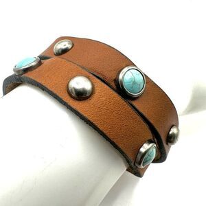 Brown leather and blue wrap bracelet